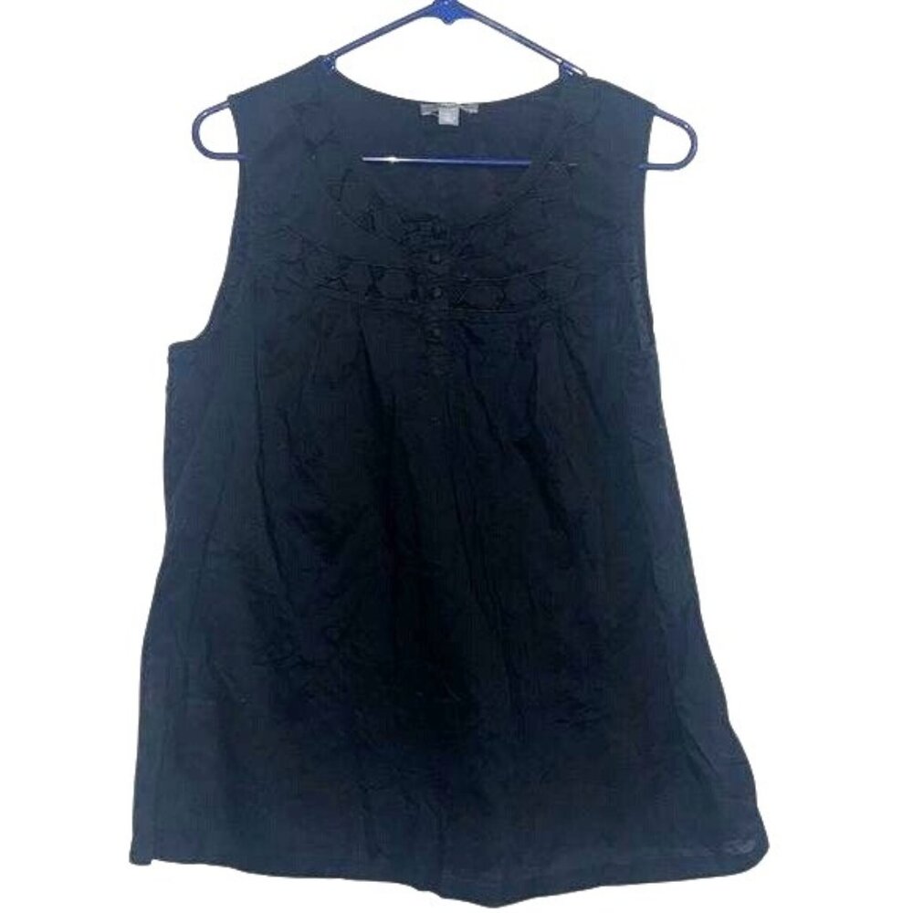 Apt. 9 Black Sleeveless Top With Button Detail & Embroidered Design XL